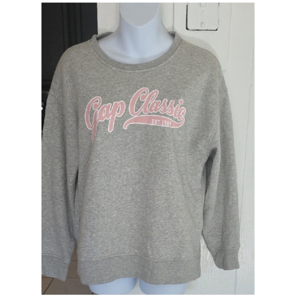 GAP Heather Gray Sweatshirt with Pink Logo